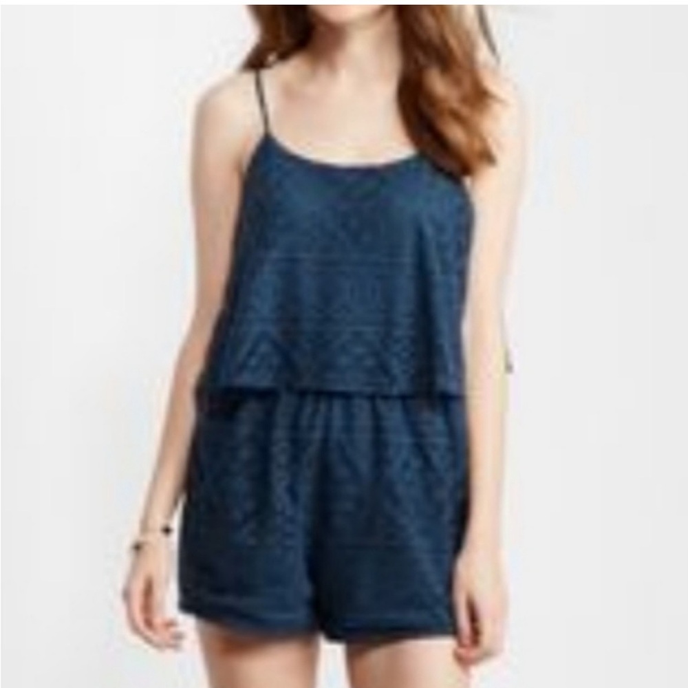 Aeropostale Teal Crochet Overlay Romper XL
